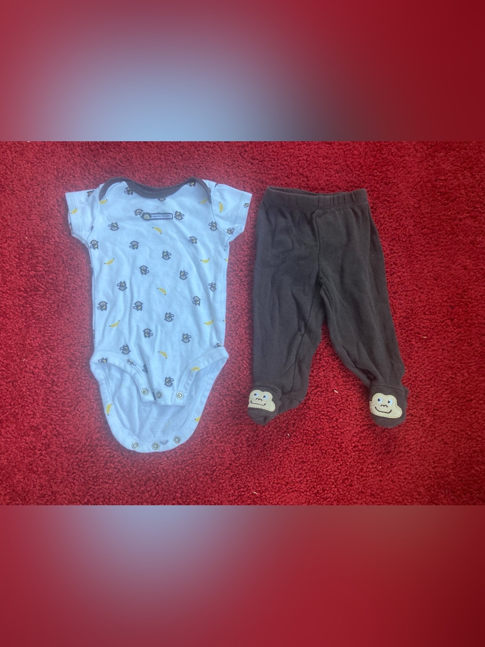 Carter's White Monkey Print Onesie with Brown Footed Pants Size 3M